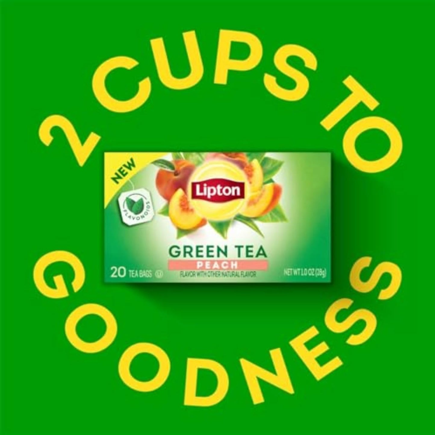 Peach Green Tea 6-Pack Flavored Tea Bags with Caffeine and Flavonoids, 120 Count Unsweetened Hot or Iced Tea Bags for Tea Lovers, Rainforest Alliance Certified