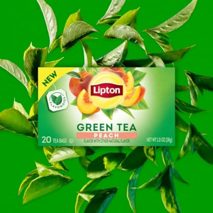 Peach Green Tea 6-Pack Flavored Tea Bags with Caffeine and Flavonoids, 120 Count Unsweetened Hot or Iced Tea Bags for Tea Lovers, Rainforest Alliance Certified