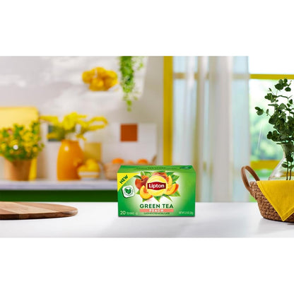Peach Green Tea 6-Pack Flavored Tea Bags with Caffeine and Flavonoids, 120 Count Unsweetened Hot or Iced Tea Bags for Tea Lovers, Rainforest Alliance Certified