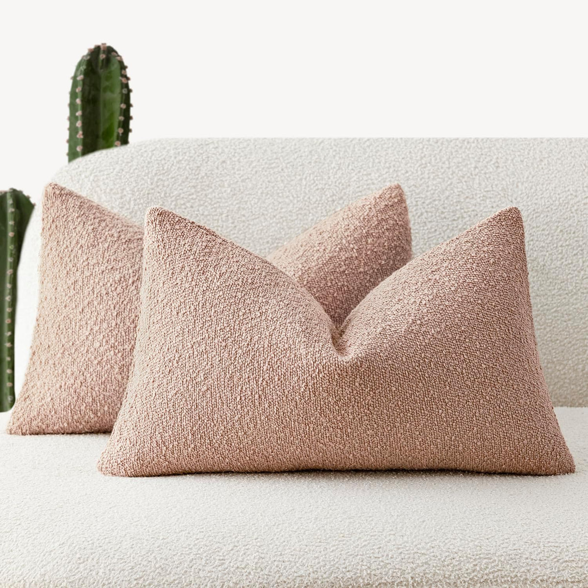 Cozy Textured Boucle Lumbar Throw Pillow Covers 12x20 Light Pink