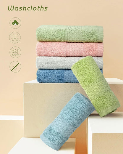 Pure Cotton Wash Cloths Face Cloths, 6 Colors, 13 x 13 Inches