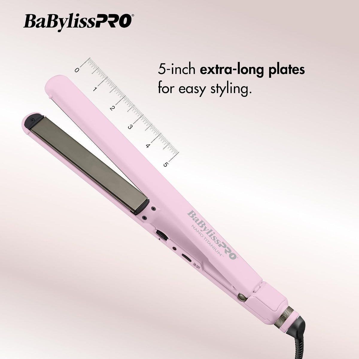 BabylissPRO Nano Titanium Ultra-Thin Hair Straightener, Professional Flat Iron, 5-Inch Extended Plates for Faster Straightening, for All Hair Types