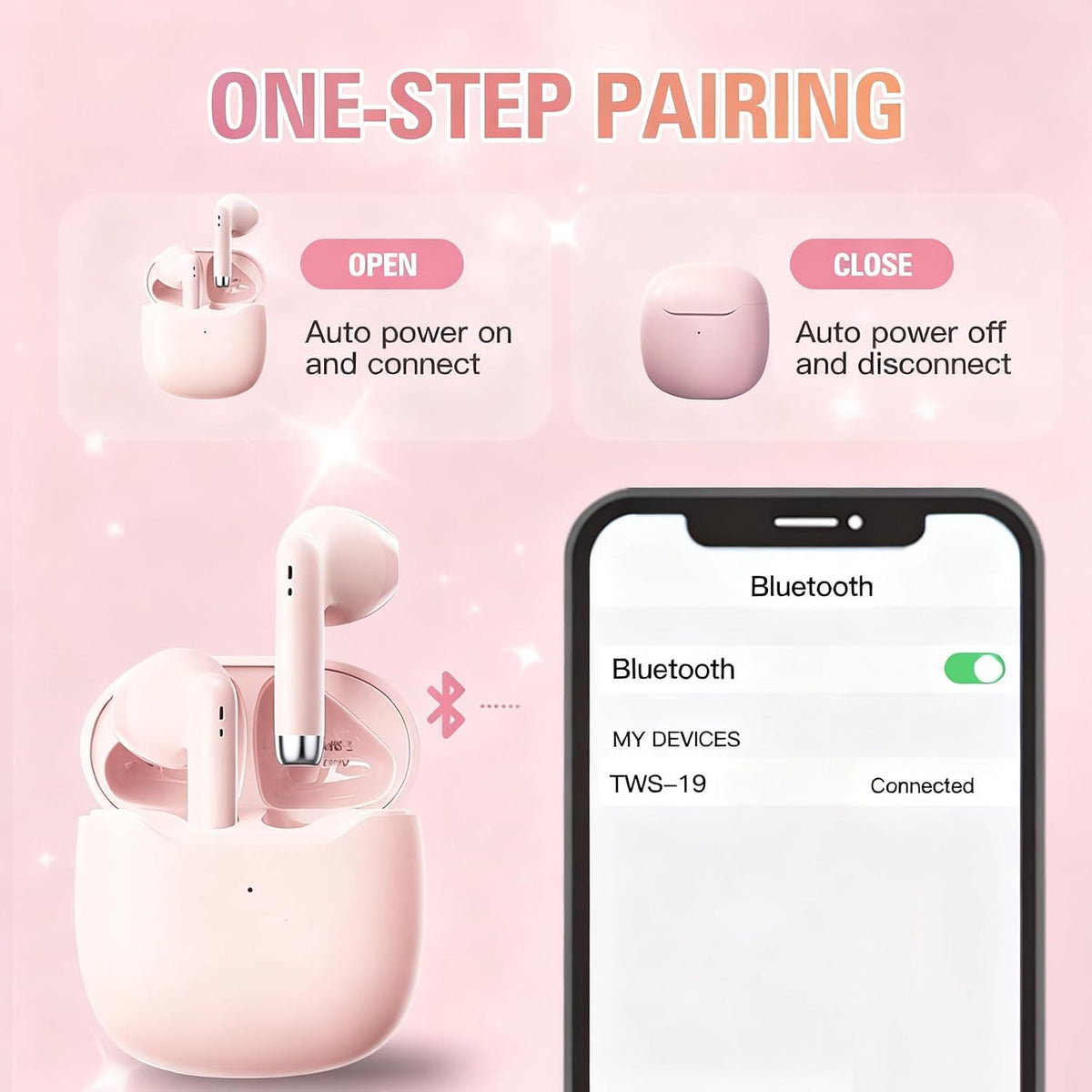True Wireless Earbuds Bluetooth 5.3 with Microphone for Working Out Noise Canceling Blue Tooth Ear Buds Deep Bass TWS Wireless Earphones with Charging Case in Ear Headphone for iPhone Android