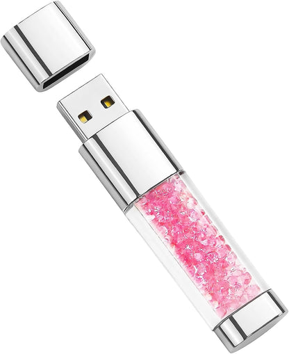 USB Flash Drive 32GB, Cute Pink Crystal Thumb Drive Novelty Pen Drive Memory Stick