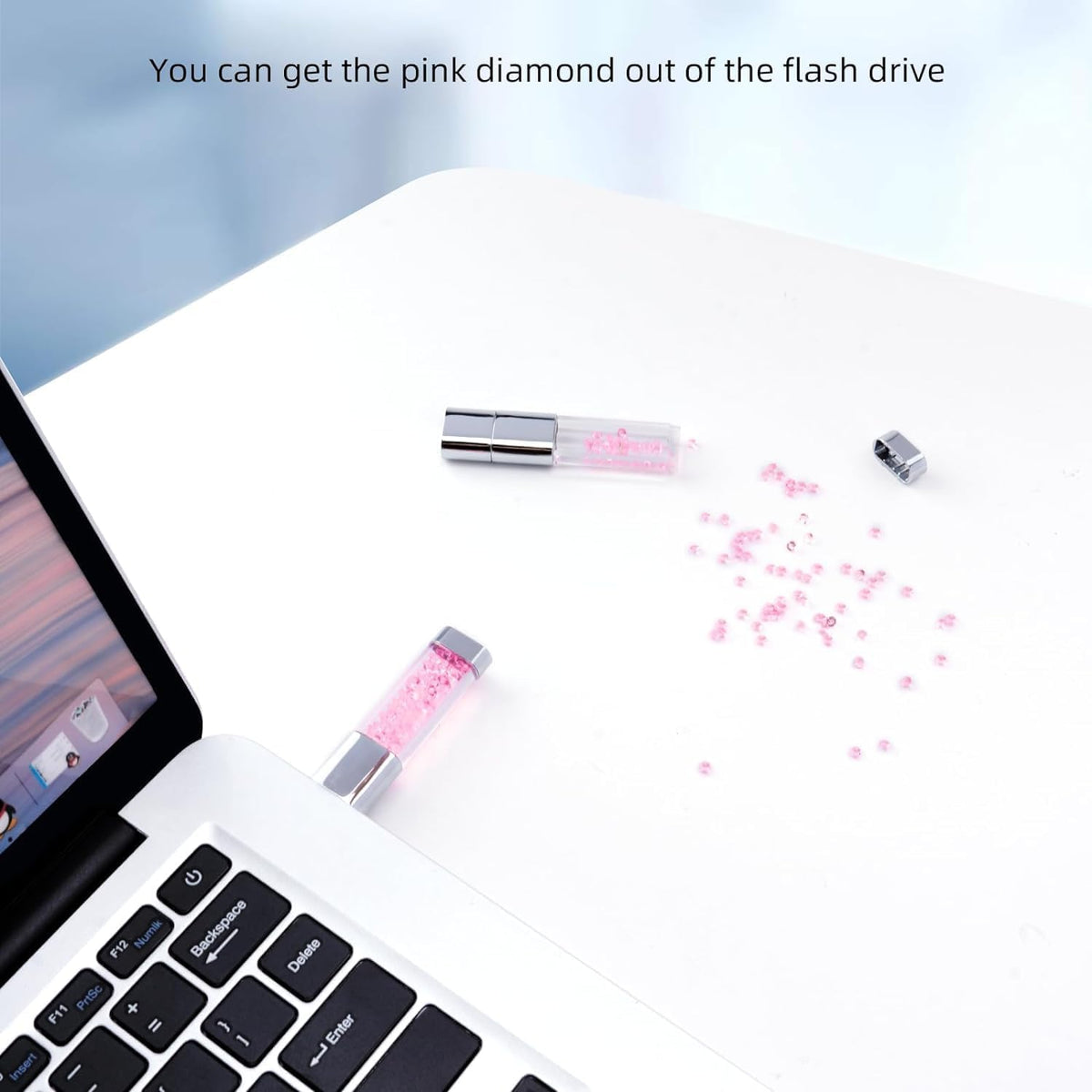 USB Flash Drive 32GB, Cute Pink Crystal Thumb Drive Novelty Pen Drive Memory Stick