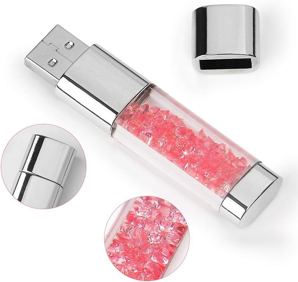 USB Flash Drive 32GB, Cute Pink Crystal Thumb Drive Novelty Pen Drive Memory Stick