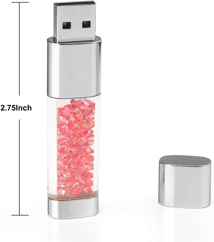 USB Flash Drive 32GB, Cute Pink Crystal Thumb Drive Novelty Pen Drive Memory Stick