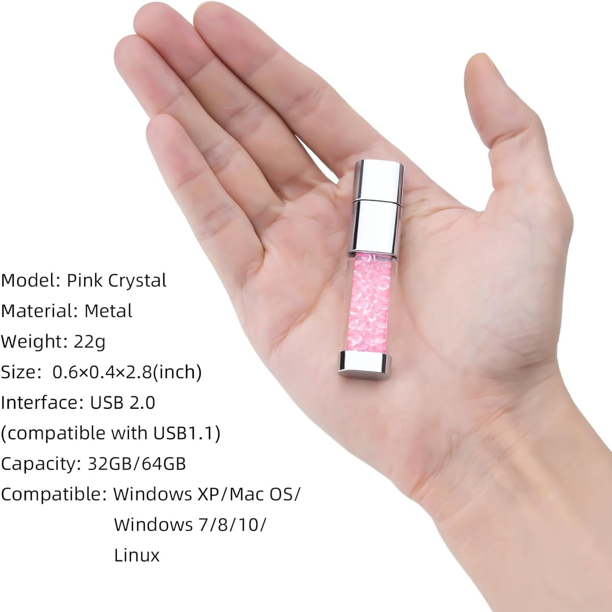 USB Flash Drive 32GB, Cute Pink Crystal Thumb Drive Novelty Pen Drive Memory Stick