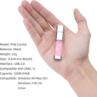 USB Flash Drive 32GB, Cute Pink Crystal Thumb Drive Novelty Pen Drive Memory Stick
