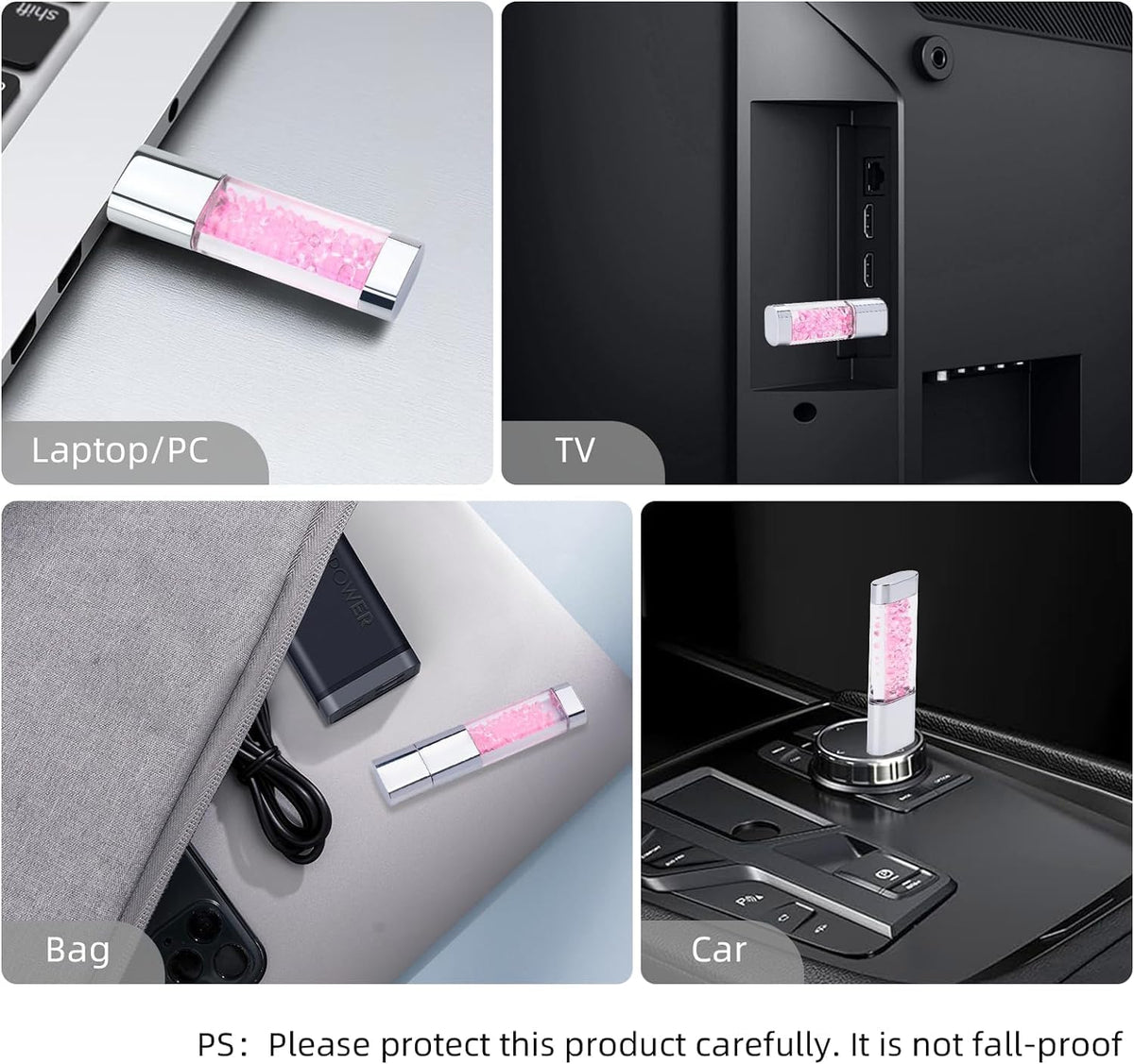 USB Flash Drive 32GB, Cute Pink Crystal Thumb Drive Novelty Pen Drive Memory Stick