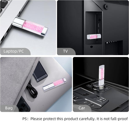 USB Flash Drive 32GB, Cute Pink Crystal Thumb Drive Novelty Pen Drive Memory Stick