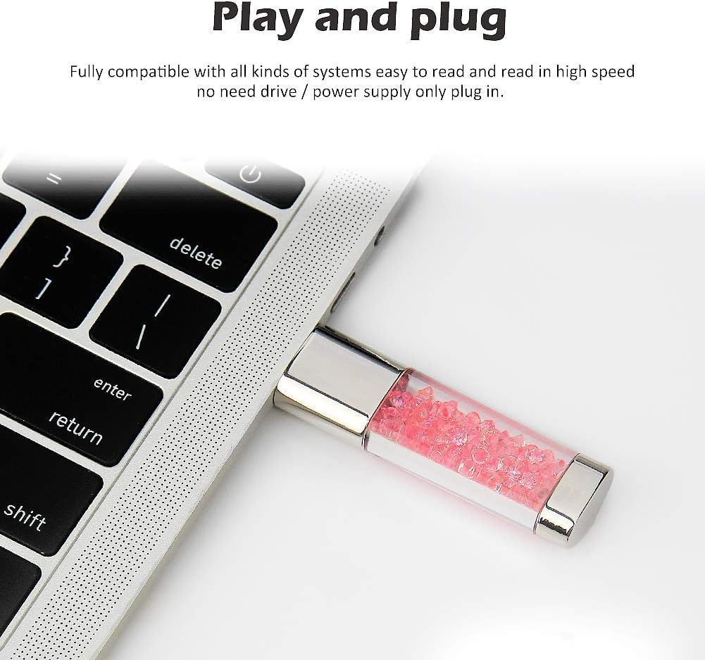 USB Flash Drive 32GB, Cute Pink Crystal Thumb Drive Novelty Pen Drive Memory Stick