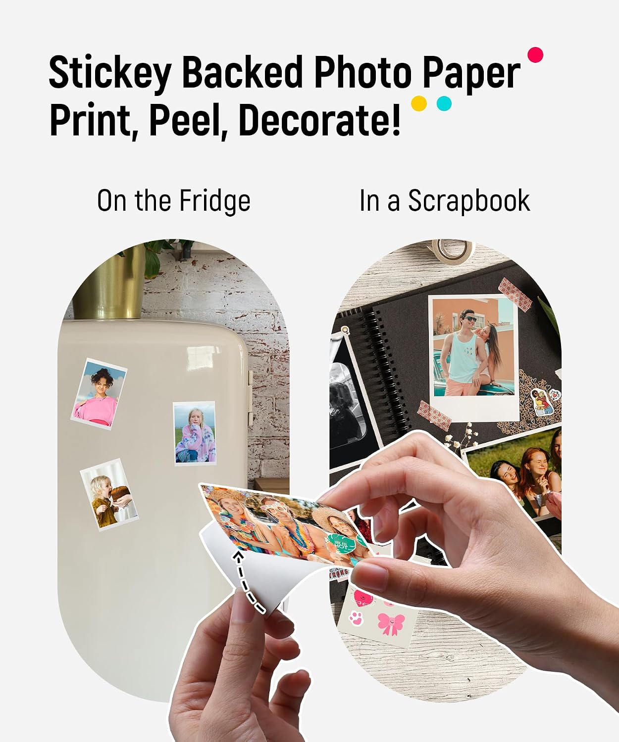 Pearl K100 Photo Printer, 2x3 Mini Instant Portable Color Mono Picture Printer 50 Zink Adhesive Paper, Bluetooth 5.2, Compatible w/iOS & Android, Small Photo Maker for iPhone, Smartphones, Pink