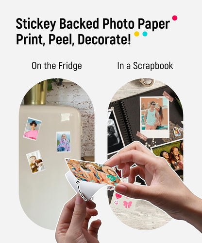 Pearl K100 Photo Printer, 2x3 Mini Instant Portable Color Mono Picture Printer 50 Zink Adhesive Paper, Bluetooth 5.2, Compatible w/iOS & Android, Small Photo Maker for iPhone, Smartphones, Pink