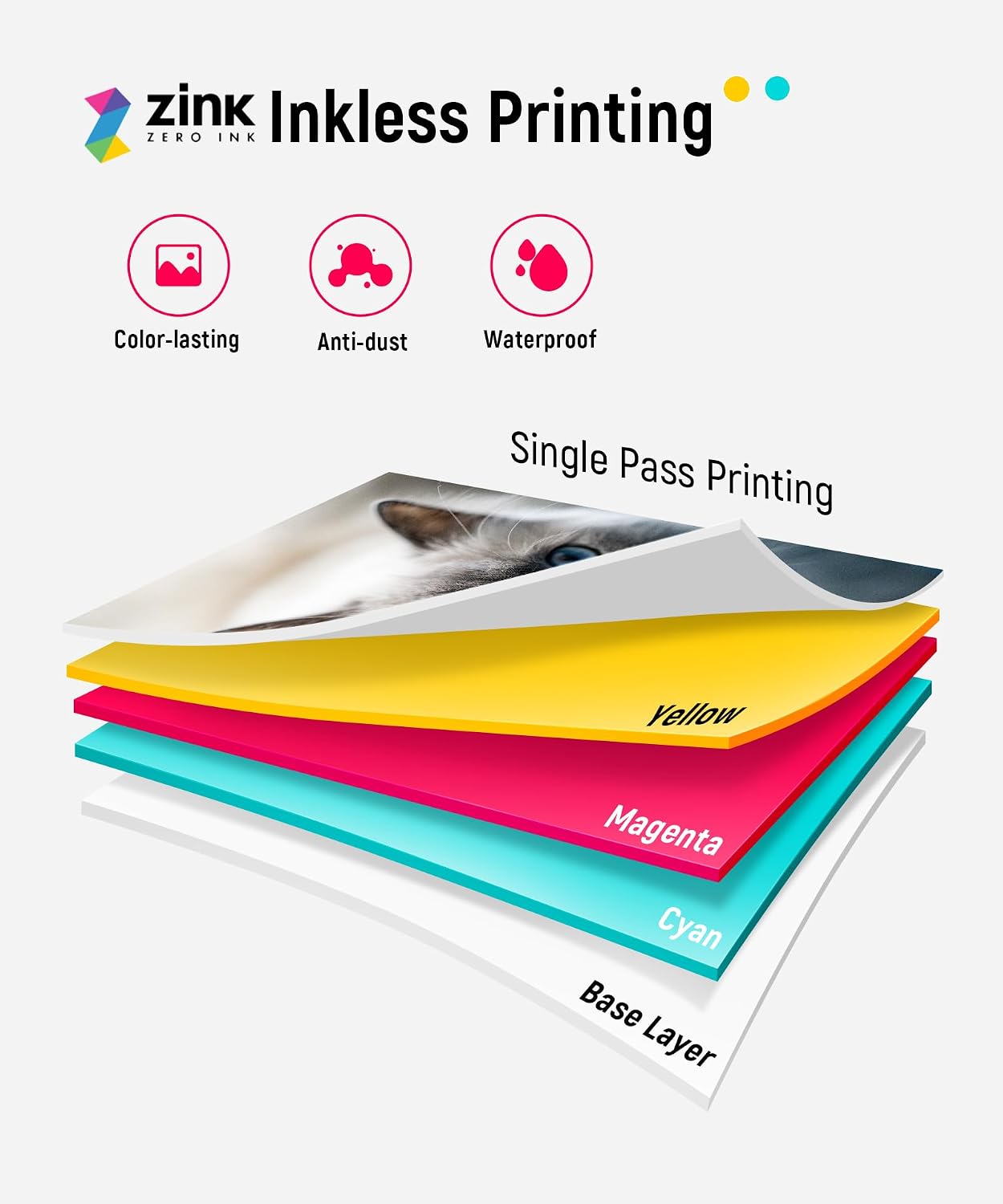 Pearl K100 Photo Printer, 2x3 Mini Instant Portable Color Mono Picture Printer 50 Zink Adhesive Paper, Bluetooth 5.2, Compatible w/iOS & Android, Small Photo Maker for iPhone, Smartphones, Pink