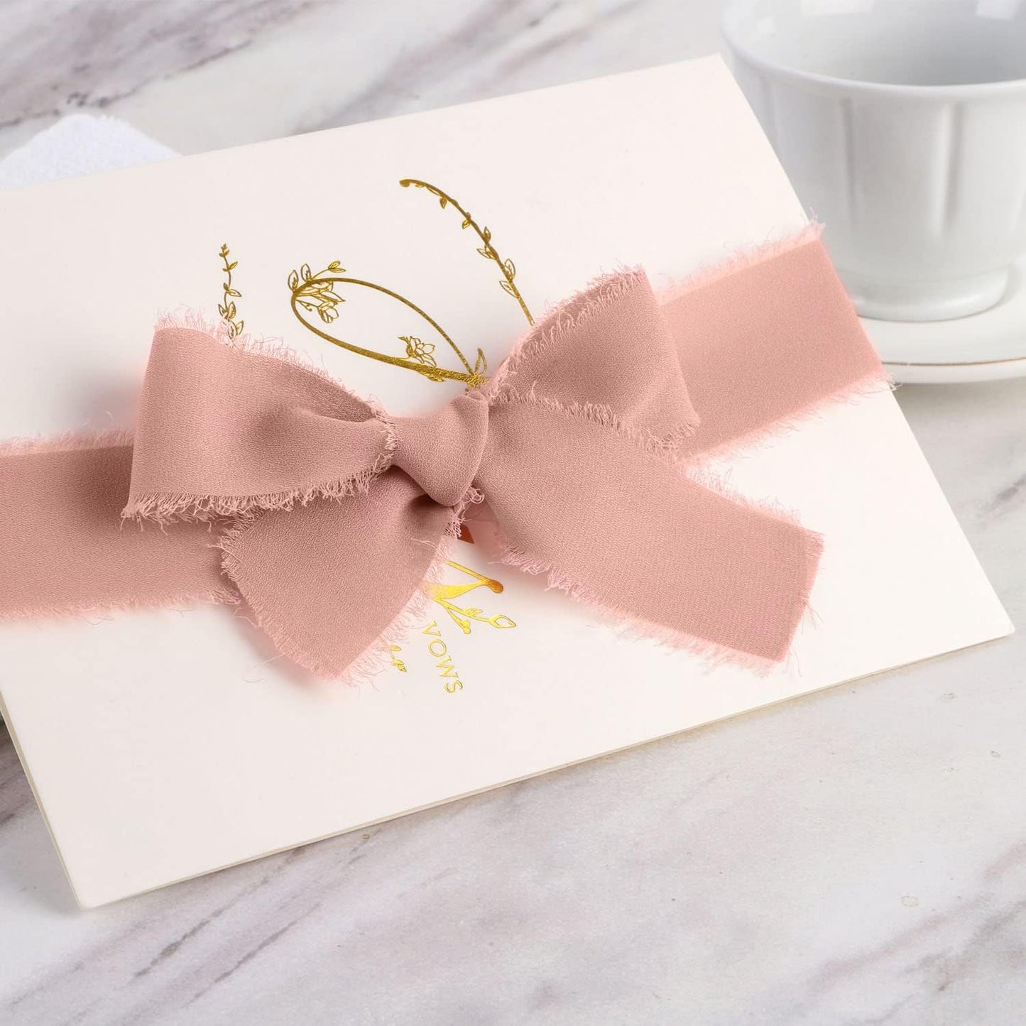 SHUNSTONE Mixed Pink Chiffon Ribbon 3 Rolls 1.5" x 7 Yards Handmade Frayed Chiffon Ribbon for Gift Wrapping, Wedding Bouquet, Invitation, Bridal Shower Decoration, DIY Craft