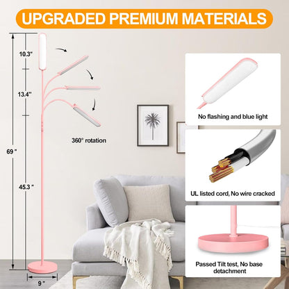 Pink LED Floor Lamp, 18W 1800LM Bright Floor Lamp with Remote & Works with Smart Plug, Dimmable Timing Eye Caring Reading Light Modern Standing Floor Lamps for Living Room Bedroom Office