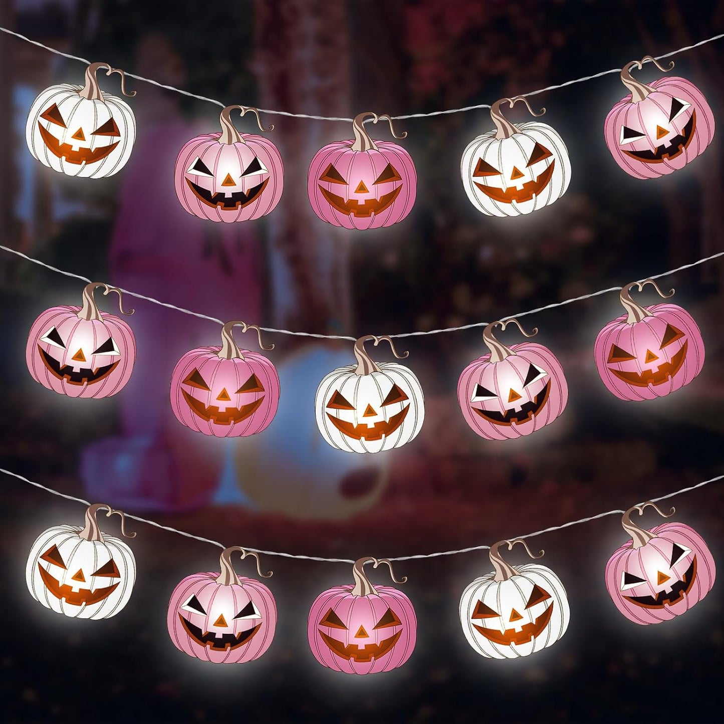 20 Halloween Pink Pumpkin LED String Lights Battery Operated