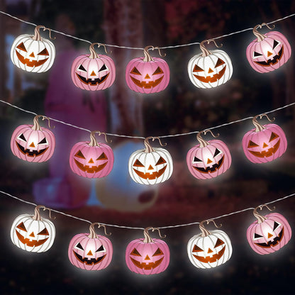 20 Halloween Pink Pumpkin LED String Lights Battery Operated