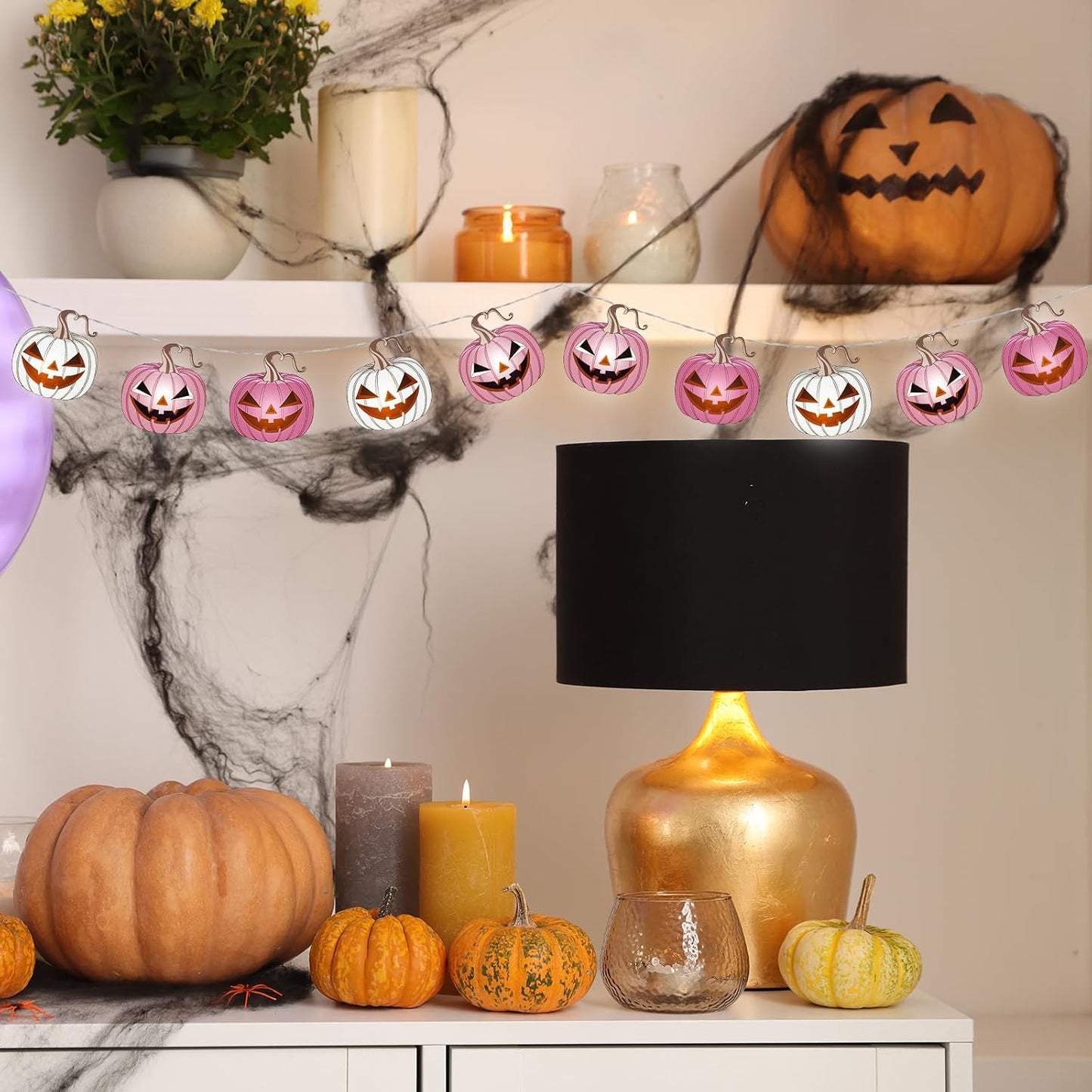 20 Halloween Pink Pumpkin LED String Lights Battery Operated