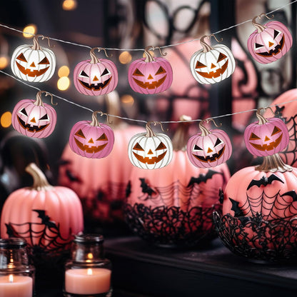 20 Halloween Pink Pumpkin LED String Lights Battery Operated