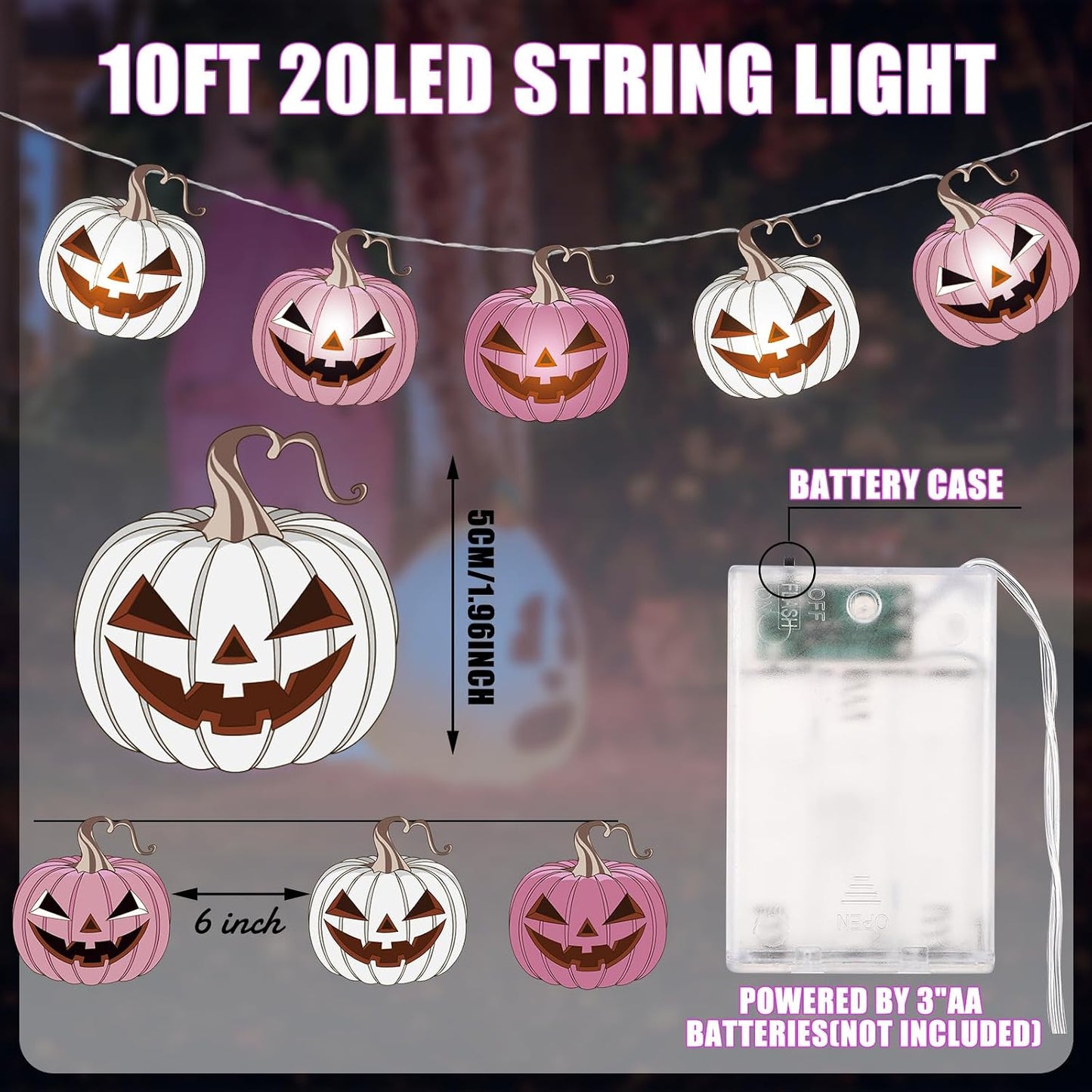 20 Halloween Pink Pumpkin LED String Lights Battery Operated