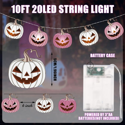 20 Halloween Pink Pumpkin LED String Lights Battery Operated