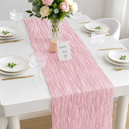 12 Pack Light Pink Cheesecloth Table Runners 22x120 Inch Boho Rustic Table Runner for Wedding Bridal Shower Party Banquet Farmhouse Kitchen & Dining Table Decor