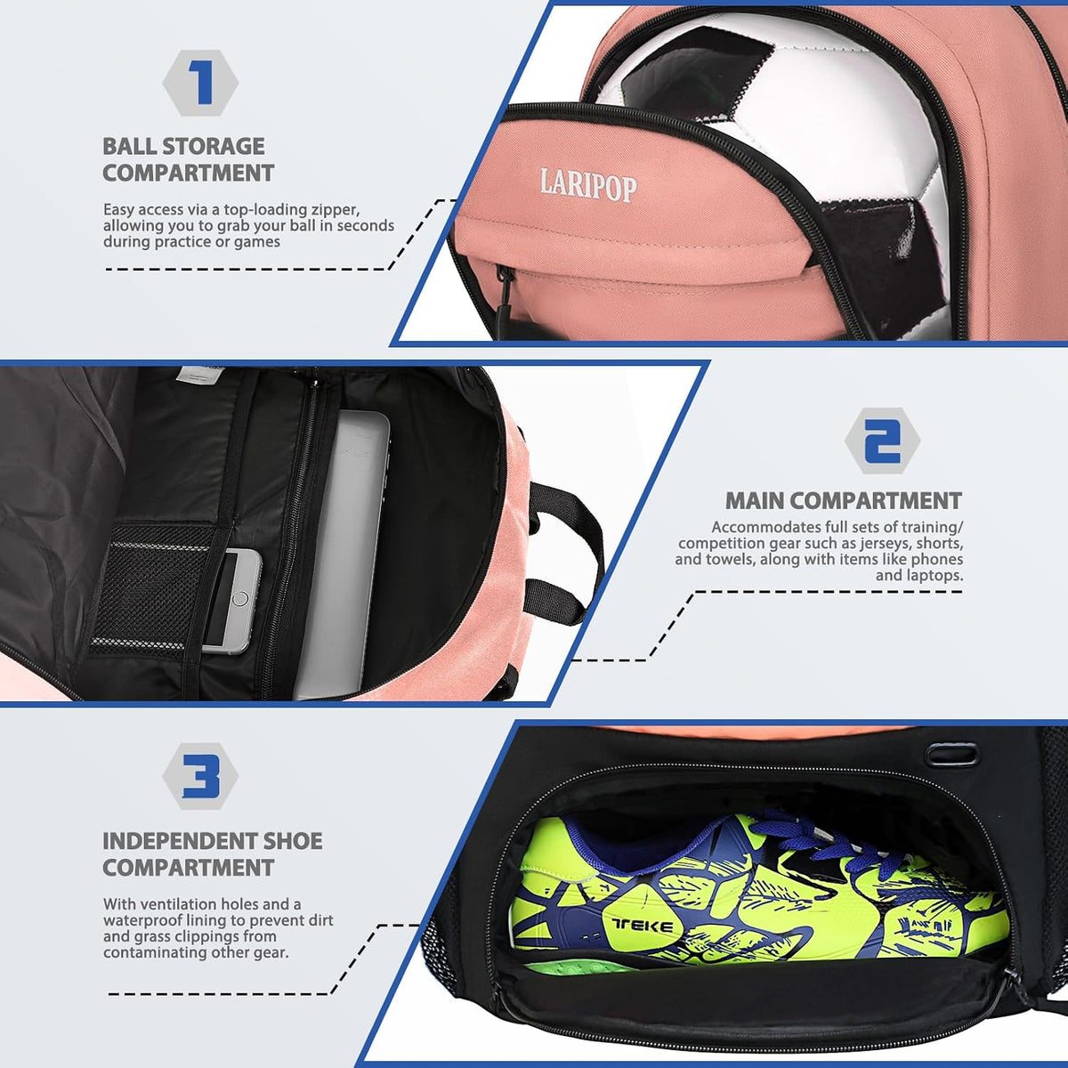 Soccer Backpack with Ball Holder & Shoe Compartment Large Capacity Sports Bag for Training