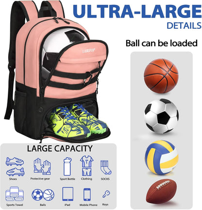 Soccer Backpack with Ball Holder & Shoe Compartment Large Capacity Sports Bag for Training
