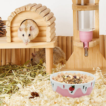 3.4oz Small Animal Food Bowl, Heavy Anti-Tipping Ceramic Pet Bowls with Strawberry Pattern, Hamster Water Bowl for Gerbils/Guinea Pigs/Reptile/Bird, Easy to Clean Hamster Food Bowl (Pink, A)