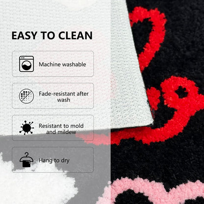 Valentines Bathroom Rugs, Red Pink White Love Heart Valentine Bathroom Tub Mat, Valentine's Day Anniversary Non Slip Absorbent Soft Bath Rug, Festival Door Outdoor Home Decor 20x30 in, Black