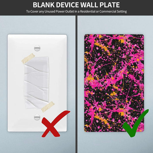 Neon Pink Abstract Paint Splatter Single Toggle Blank Wall Plate Light Switch Cover Decorative 1 Gang For Kitchen Room Bathroom Size 4.5" X 2.75"