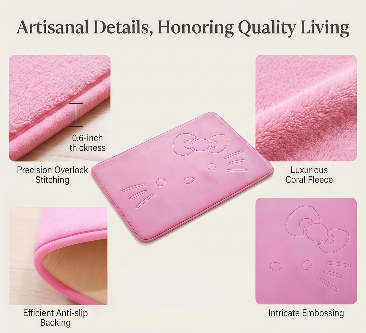 Pink Cartoon Non Slip Memory Foam Bath Mat 15.75 x 23.62 Inch