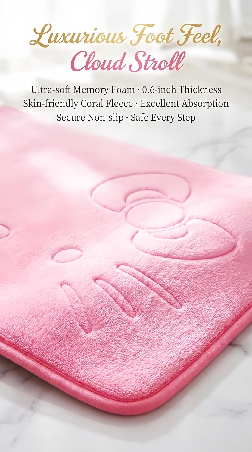 Pink Cartoon Non Slip Memory Foam Bath Mat 15.75 x 23.62 Inch