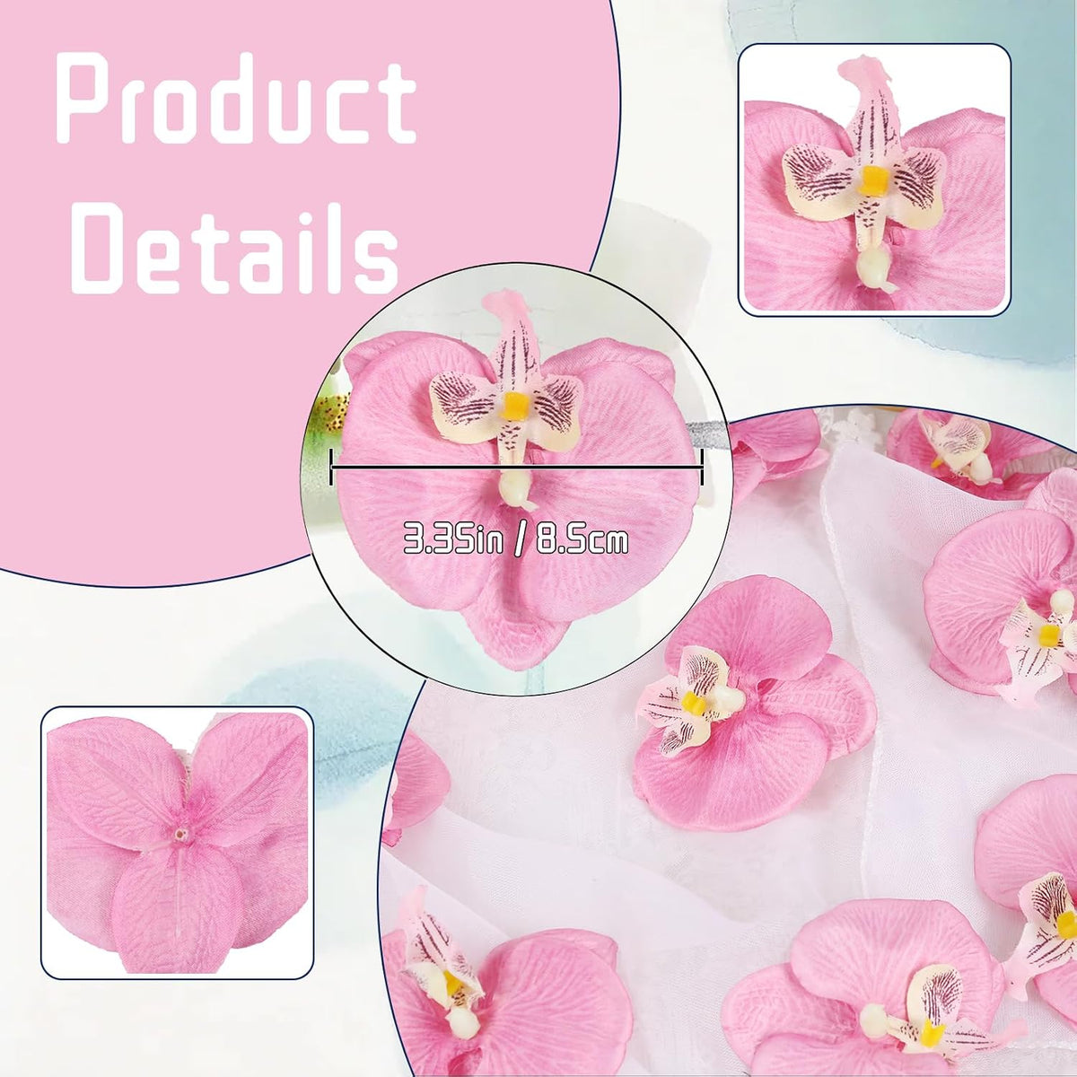 Pink Flowers Orchid Heads 15PCS Artificial Orchids 3.35” Fake Flower Heads for Craft for Bridal Shower Home Party Wedding Cake Decoration (Pink)