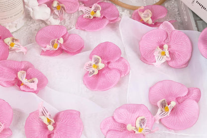 Pink Flowers Orchid Heads 15PCS Artificial Orchids 3.35” Fake Flower Heads for Craft for Bridal Shower Home Party Wedding Cake Decoration (Pink)
