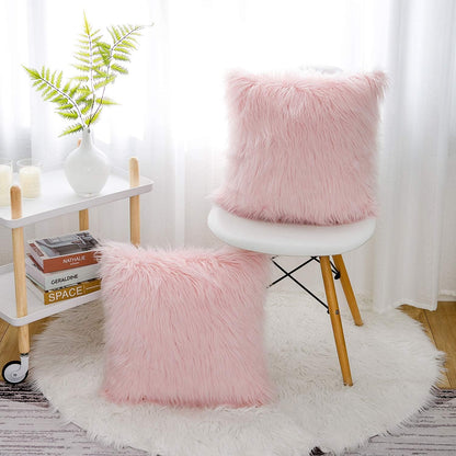 Pink Throw Pillow Covers 18x18 Inch Set of 2 Faux Fur Pillow Covers