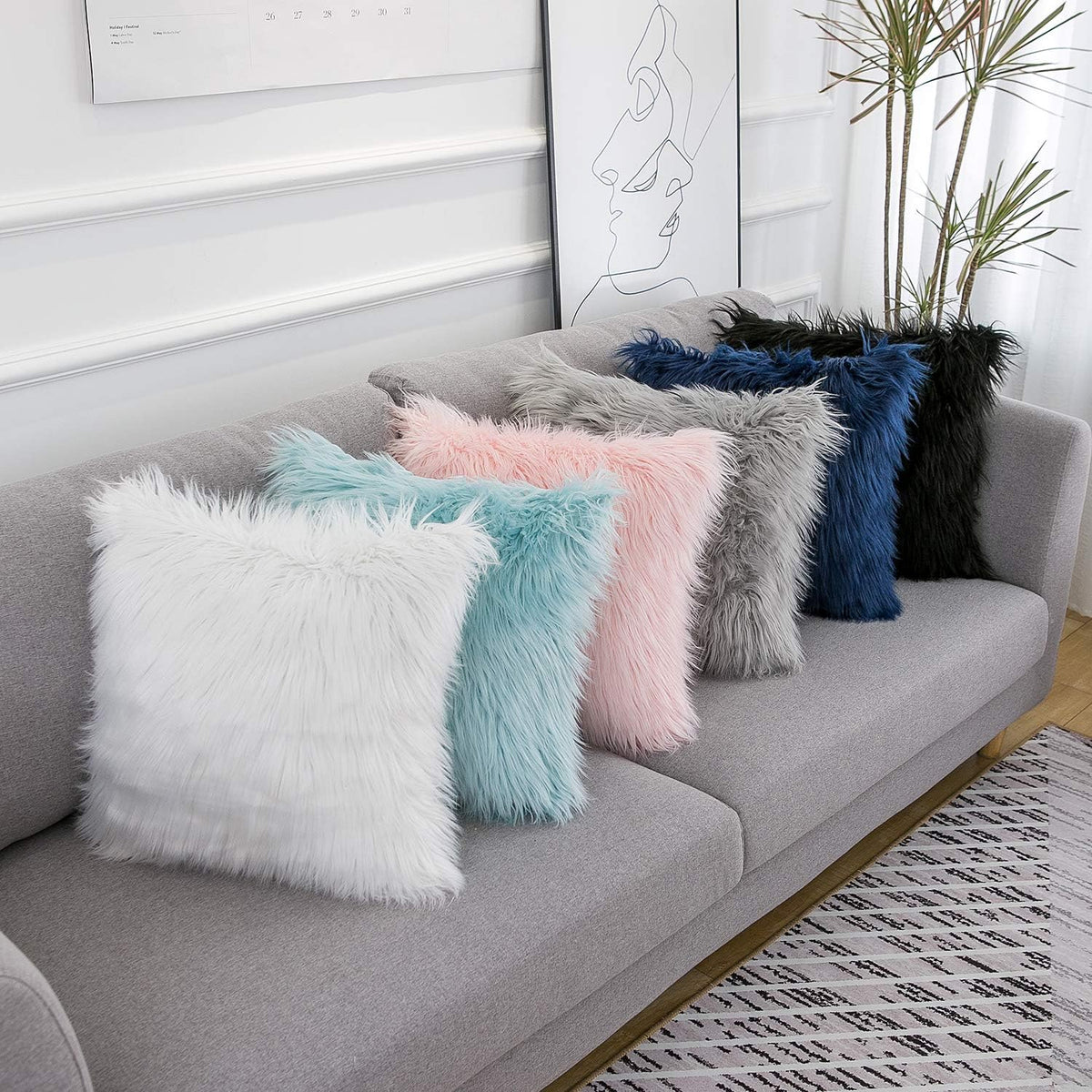Pink Throw Pillow Covers 18x18 Inch Set of 2 Faux Fur Pillow Covers