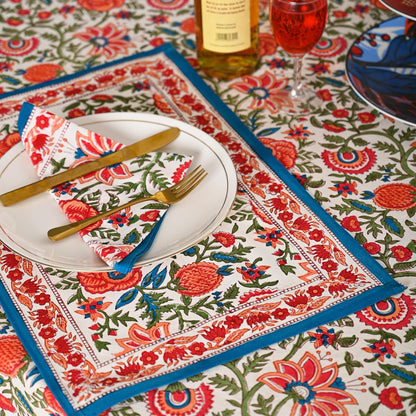 Hand Block Printed Cotton Tablecloth – Elegant Floral Design Perfect for Dining Table Kitchen Parties Home Decor, Wall Tapestry (Peach Floral, 4 Seater 60 Inches Round)