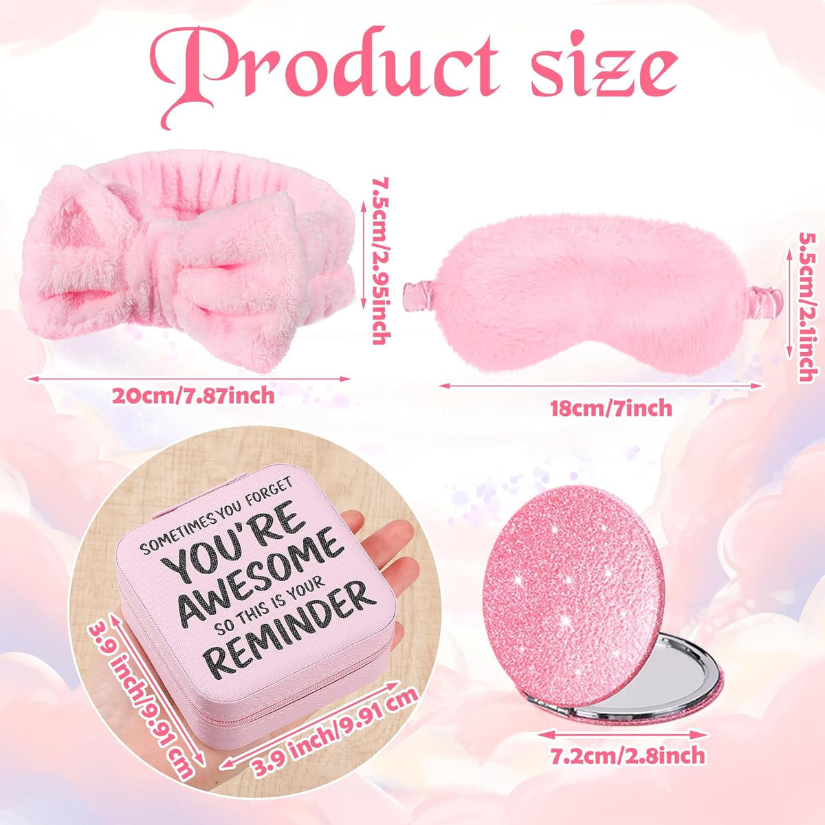 5 Pcs Pink Birthday Gifts for Women Inspirational Gift Set Fluffy Blanket You Are Awesome Jewelry Box Compact Mirror Headband Eye Mask Self Care for Women Mother Friend Birthday Pink Gift Box