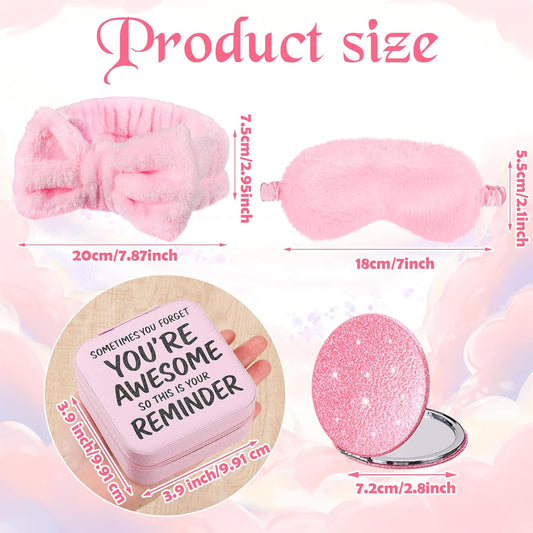 5 Pcs Pink Birthday Gifts for Women Inspirational Gift Set Fluffy Blanket You Are Awesome Jewelry Box Compact Mirror Headband Eye Mask Self Care for Women Mother Friend Birthday Pink Gift Box