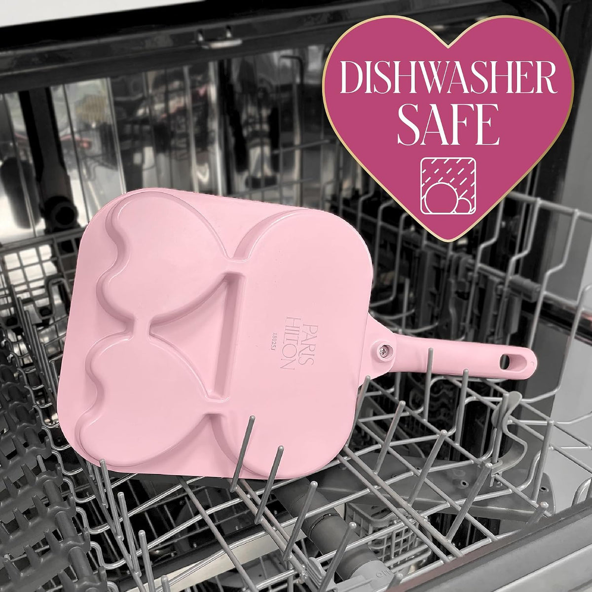 Paris Hilton Ceramic Nonstick Divided Skillet with Heart-Shaped Sections and Grill Plate, Cast Aluminum, Dishwasher Safe, 8-Inch, Pink