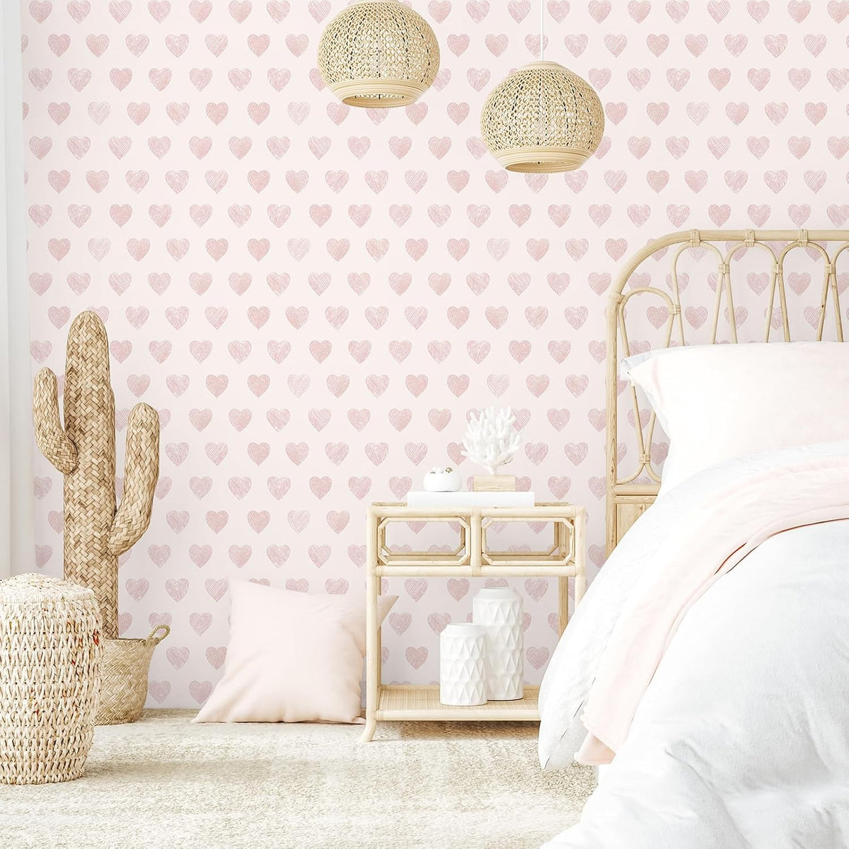Fititem Pink Peel and Stick Wallpaper Kids Hearts Wall Sticker 17.3”×78.7”