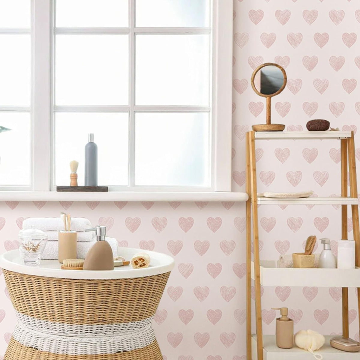 Fititem Pink Peel and Stick Wallpaper Kids Hearts Wall Sticker 17.3”×78.7”