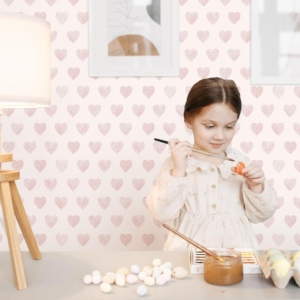 Fititem Pink Peel and Stick Wallpaper Kids Hearts Wall Sticker 17.3”×78.7”