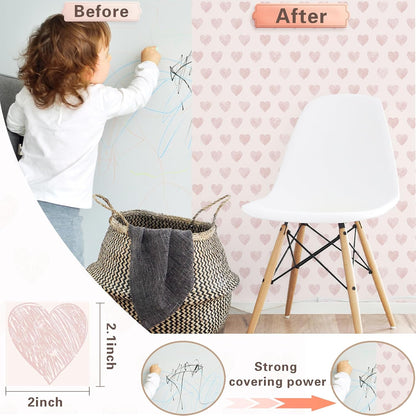 Fititem Pink Peel and Stick Wallpaper Kids Hearts Wall Sticker 17.3”×78.7”