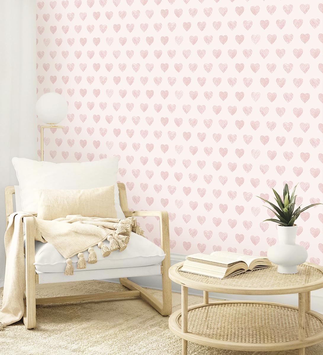 Fititem Pink Peel and Stick Wallpaper Kids Hearts Wall Sticker 17.3”×78.7”
