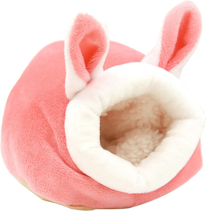 Guinea Pig Bed, Cozy Rabbit Houses and Hideouts, Washable Guinea Pig Hideout Fleece Bedding Sleeping, Winter Warm Bunny Bed House for Small Pets Squirrel Cage Accessories (1 Pcs-Pink, Small)