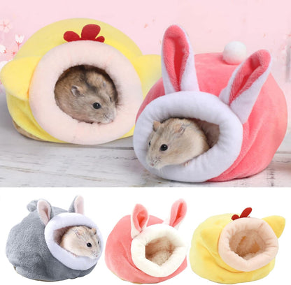 Guinea Pig Bed, Cozy Rabbit Houses and Hideouts, Washable Guinea Pig Hideout Fleece Bedding Sleeping, Winter Warm Bunny Bed House for Small Pets Squirrel Cage Accessories (1 Pcs-Pink, Small)